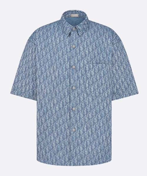 오블리크 코튼 블렌드 트윌 반소매 셔츠