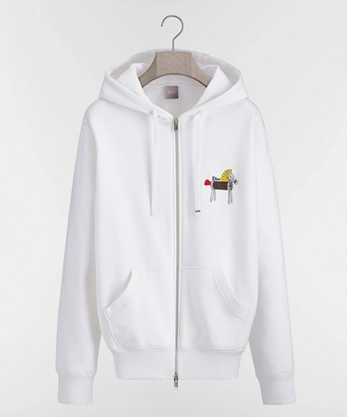 홀스 자수 & 프린트 지퍼 후드 스웨트 셔츠 캐주얼 핏