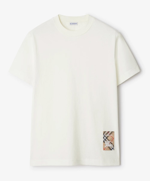 체크 라벨 코튼 티셔츠