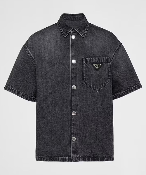 삼각 로고 패치 데님 셔츠