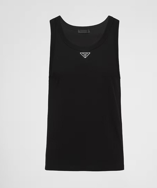 삼각 로고 패치 코튼 나시 티셔츠