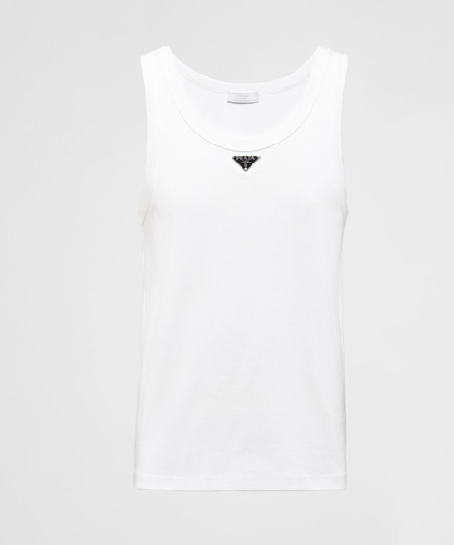 삼각 로고 패치 코튼 나시 티셔츠