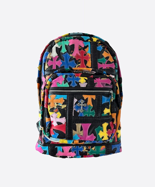 멀티컬러 크로스 패치 가죽 백팩