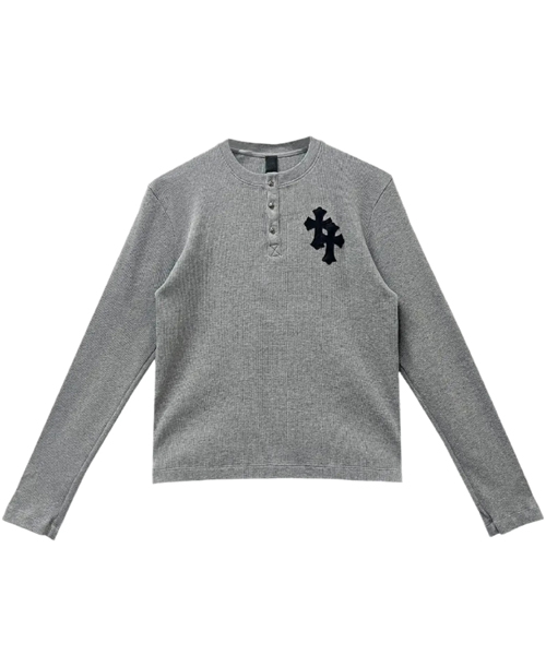 크로스 패치 와플 써멀 롱 슬리브 헨리 셔츠