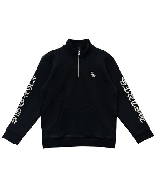 스크립트 로고 엠브로이드 하프 지퍼 스웨트셔츠