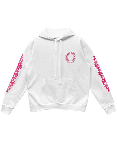 핑크 홀스슈 패턴 폴로랄 슬리브 풀오버 후드