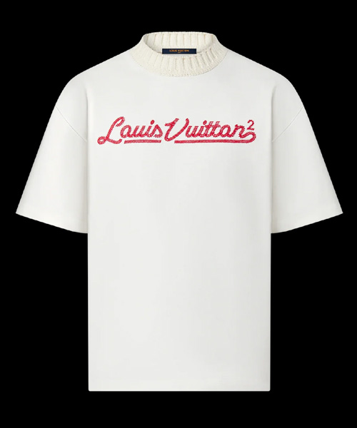 엠브로이더드 숏 슬리브 모크 넥 티셔츠