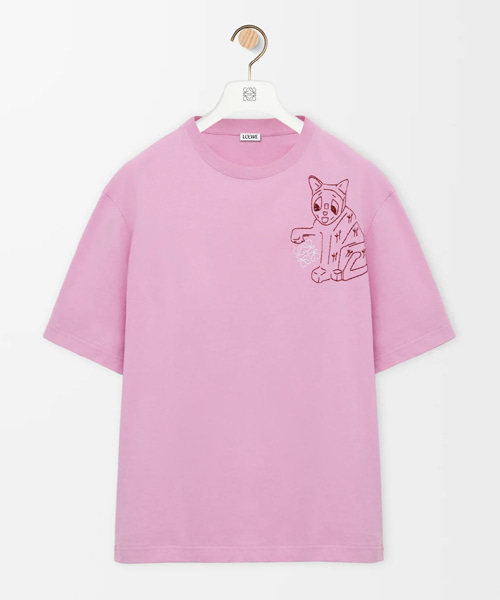 럭키 캣 애너그램 자수 코튼 티셔츠