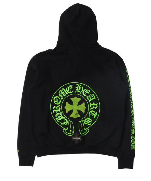 그린 레더 패치 코튼 후드 스웨트셔츠