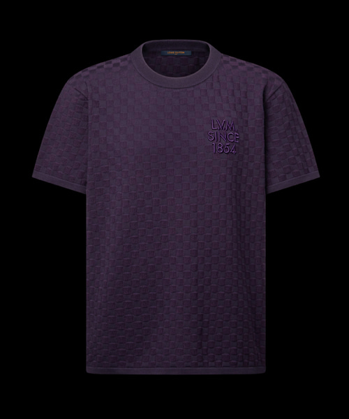 다미에 자카드 숏 슬리브 크루넥