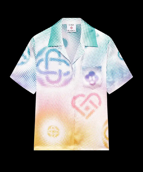 하프톤 로고 숏 슬리브 실크 셔츠