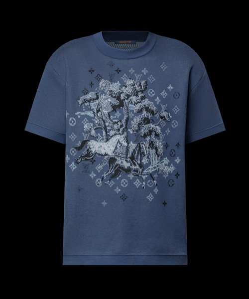 숏 슬리브 자카드 크루넥