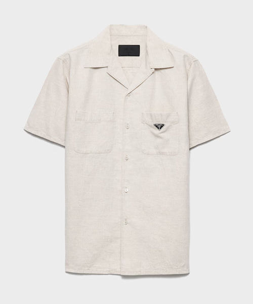샴브레이 숏 슬리브 셔츠