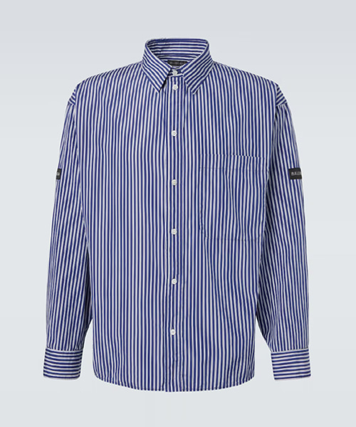 스트라이프 코튼 블렌드 포플린 셔츠