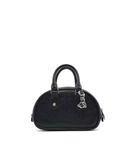 크로스 패치 가죽 미니 볼링 백