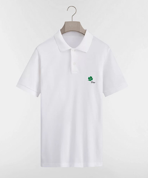 클로버 엠브로이더드 코튼 피케 폴로셔츠