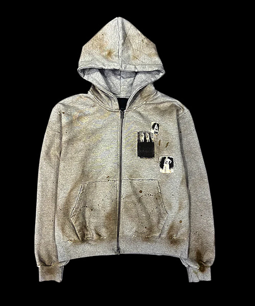 에이징 멀티 패치 더티 멜란지 지퍼 후디