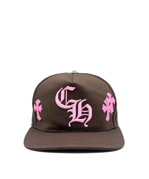 자수 핑크 크로스 패치 캡