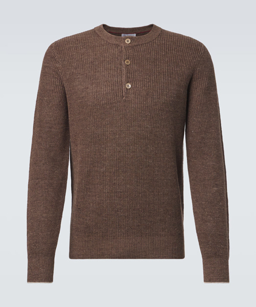 리브 니트 린넨 코튼 폴로 스웨터