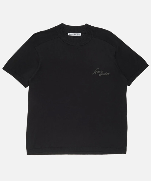 로고 자수 반소매 니트