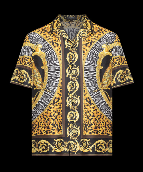 멀티컬러 실크 숏 슬리브 셔츠