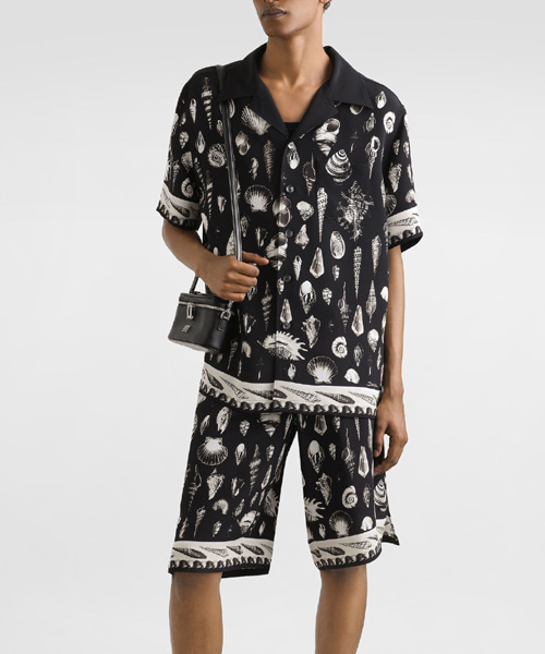 쉘 프린트 크레이프 마로카인 실크 셋업