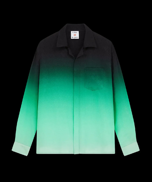 그라데이션 핑퐁 자카드 롱 슬리브 실크 셔츠