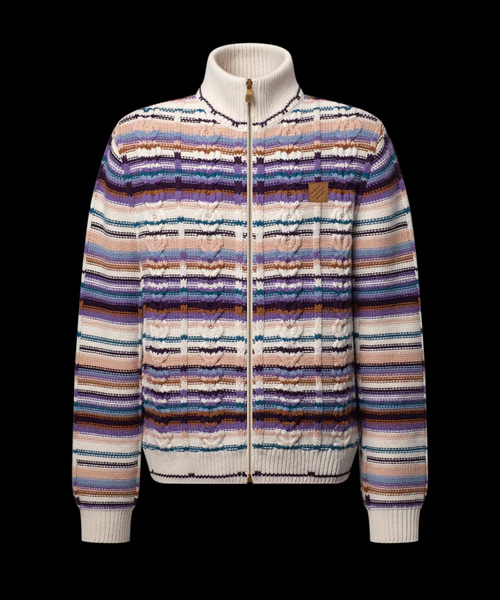 스트라이프드 케이블 니트 트랙 톱