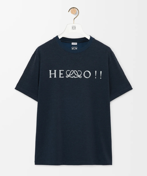 HELLO 프린트 코튼 숏 슬리브 티셔츠