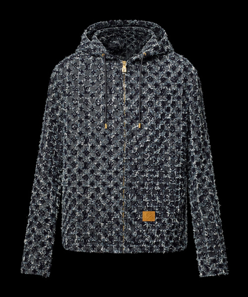 플록드 모노그램 데님 후디