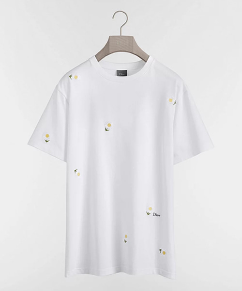 데이지 자수 캐주얼 핏 코튼 티셔츠