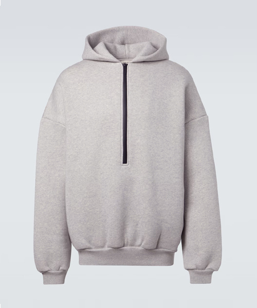 코튼 블렌드 하프 지업 후디