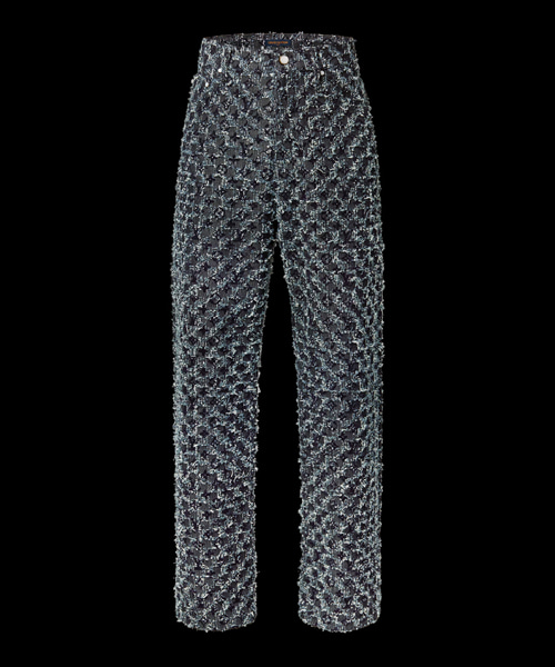 플록드 모노그램 데님 스케이트 팬츠