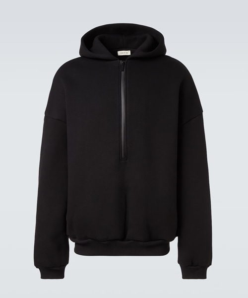 코튼 블렌드 하프 지업 후디