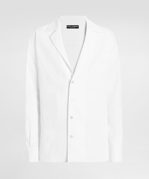 롱 슬리브드 브이 넥 셔츠 인 린넨 패브릭