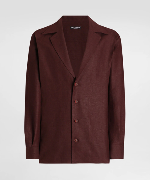 롱 슬리브드 브이 넥 셔츠 인 린넨 패브릭