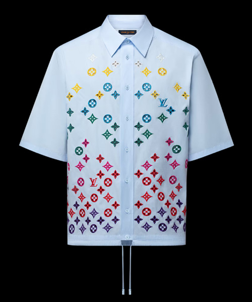 모노그램 플라워 엠브로이더드 숏 슬리브 셔츠