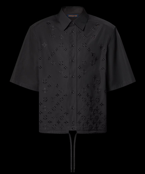 모노그램 플라워 엠브로이더드 숏 슬리브 셔츠