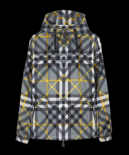 레이어드 체크 개버딘 후드 재킷