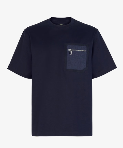 FF 자카드 지퍼 패치 포켓 코튼 티셔츠