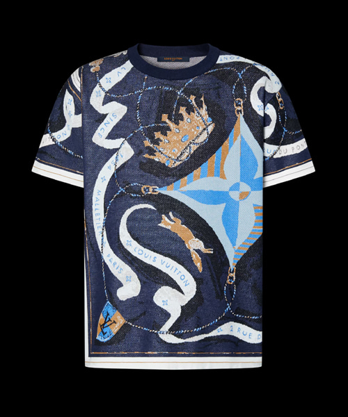 숏 슬리브 자카드 크루넥