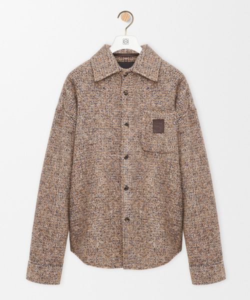 마이크로 체크 패턴 울 & 라마 혼방 오버셔츠