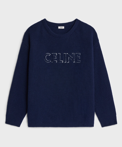 로고 자수 크루넥 울 스웨터