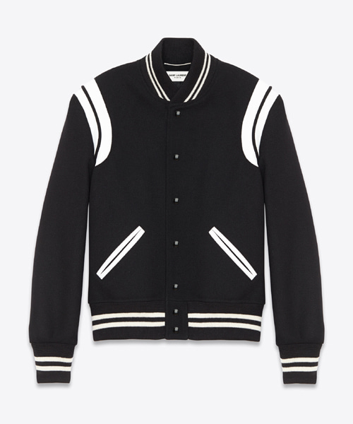 컬러 믹스 가죽 & 울 블루종 자켓