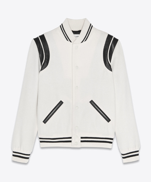 컬러 믹스 가죽 & 울 블루종 자켓