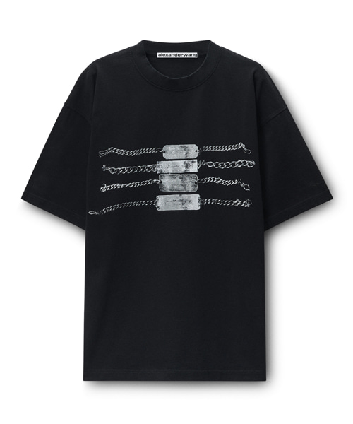 오버사이즈 저지 반소매 체인 그래픽 티셔츠