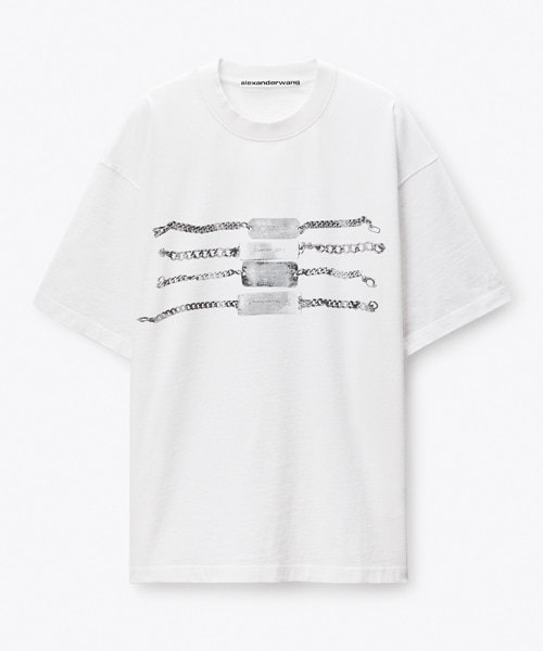 오버사이즈 저지 긴소매 쉴드 그래픽 티셔츠