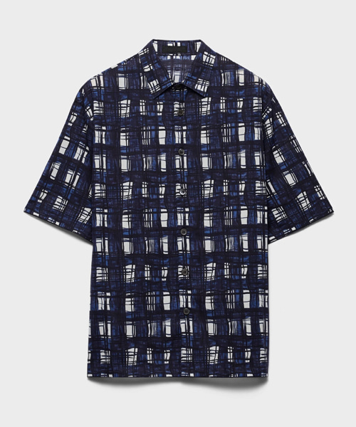 그래픽 프린트 숏 슬리브 코튼 셔츠