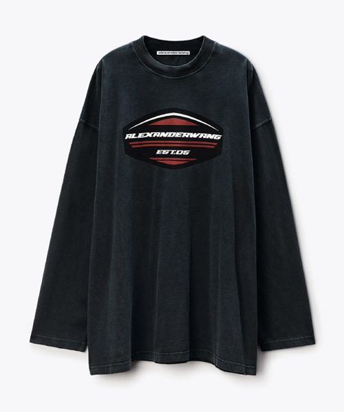 오버사이즈 저지 긴소매 쉴드 그래픽 티셔츠