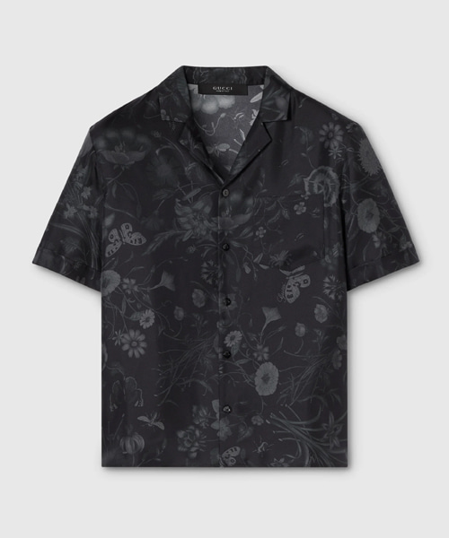 프린트 트윌 실크 볼링 셔츠